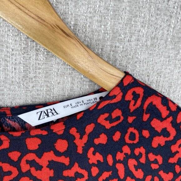 ZARA Dress Midi Oversized Animal Print Keyhole Back Long Sleeve Boho - Picture 5 of 14